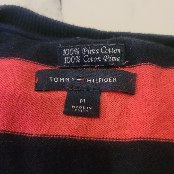 Tommy Hilfiger Pima Cotton Striped V-Neck Sweater Size M - Picture 4 of 8
